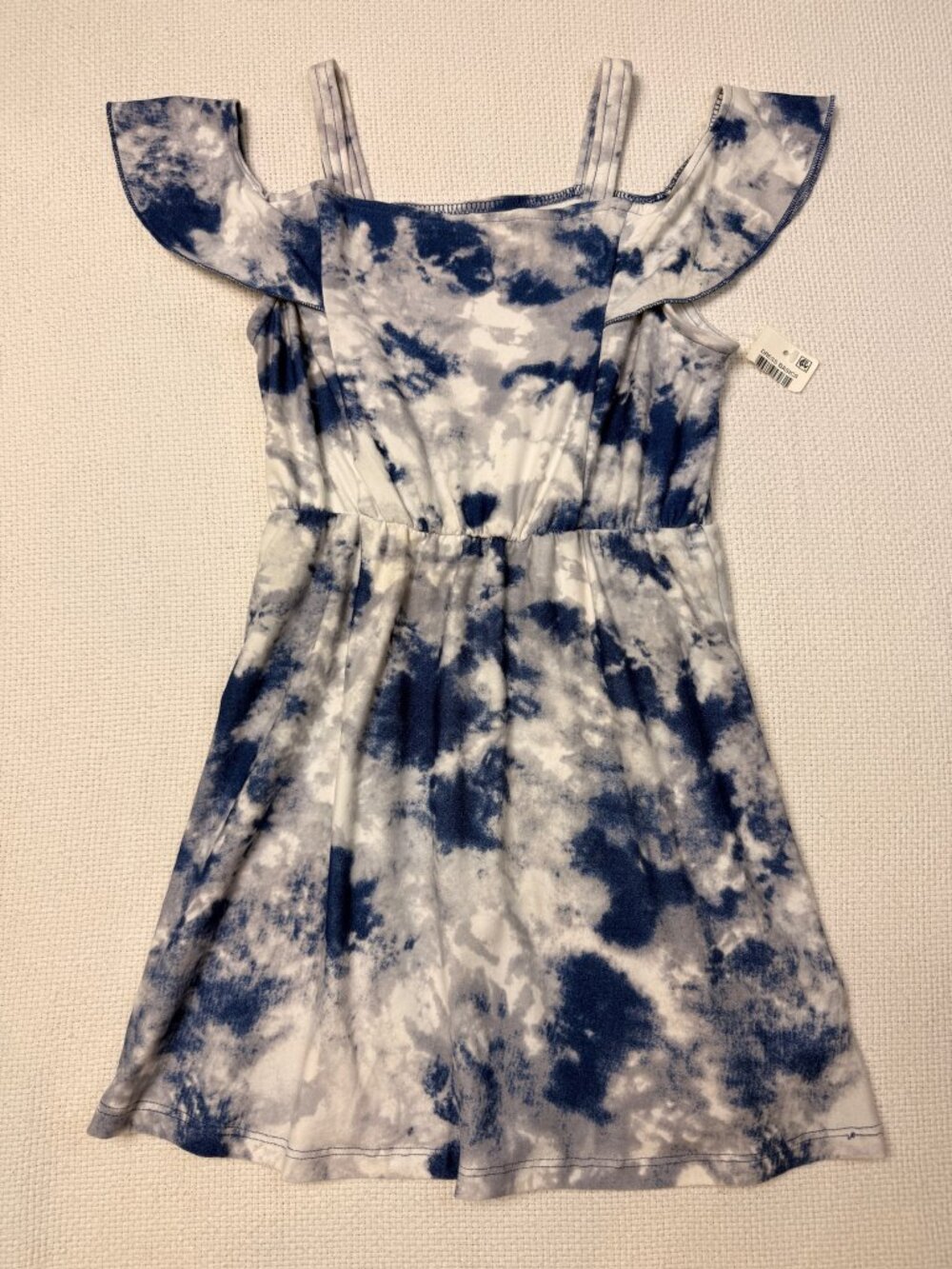 Epic Threads Girls Cold Shoulder Tie Dye Dress Size 6 NWT Blue White Ruffle